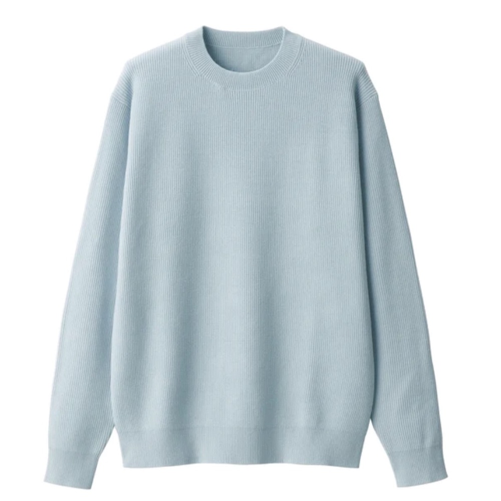 Muji Men's Shape-Keeping Knitted Crew Neck Sweater size small. blue